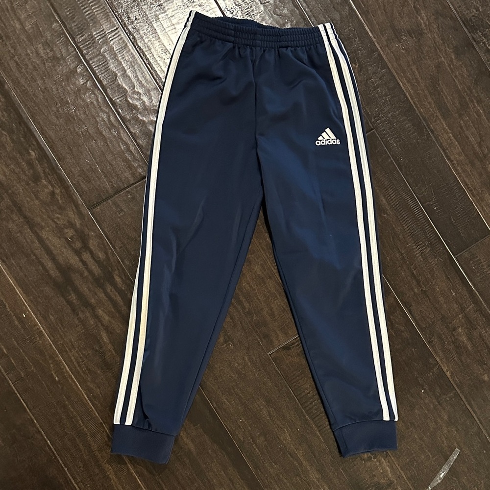 Adidas Kids Blue Joggers with White Stripes